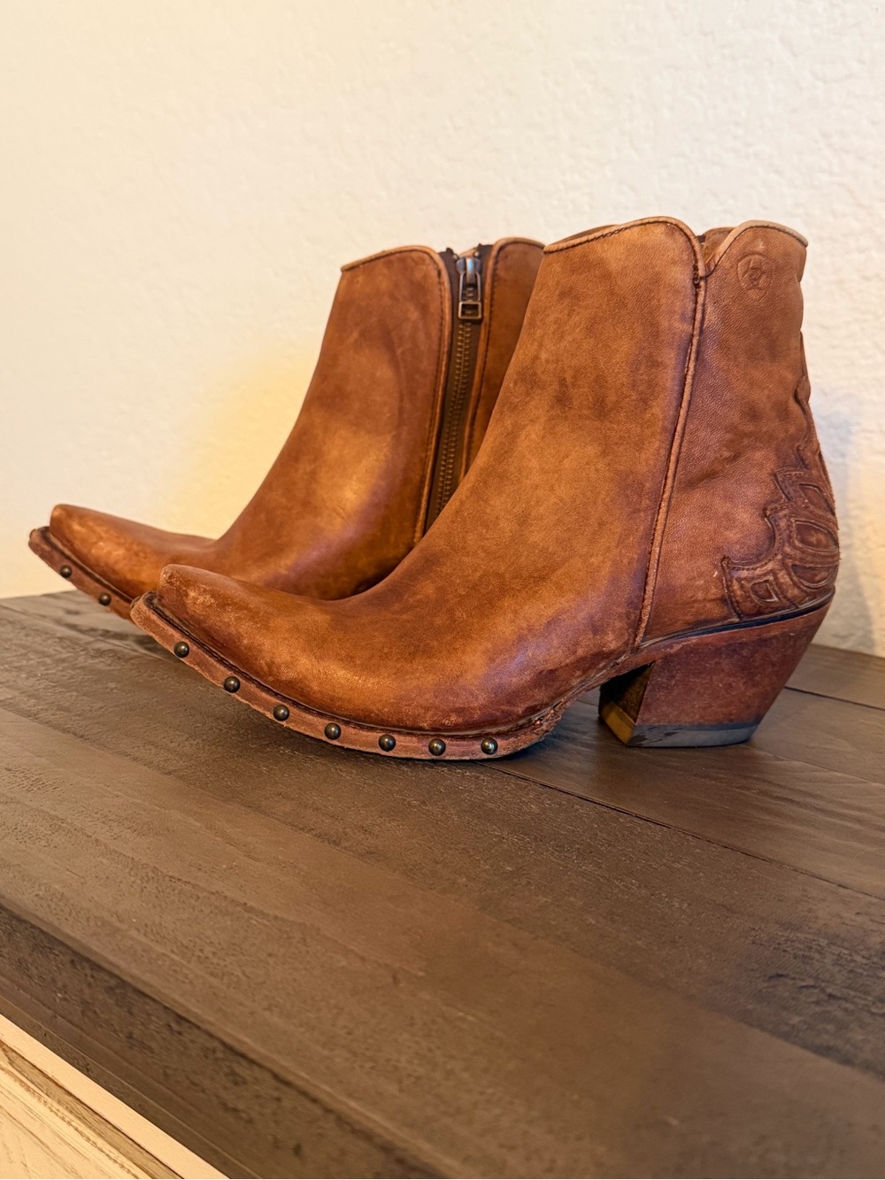 Ariat Cognac Suede Studded Western Ankle Boots size 7